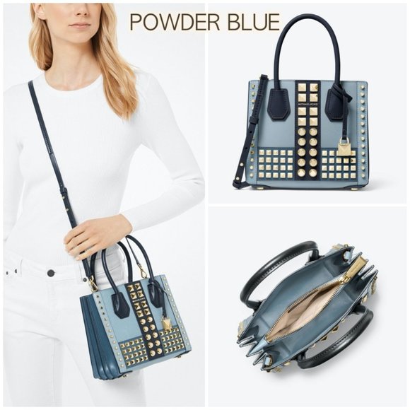 Michael Kors Handbags - NEW Michael Kors Studded Tote Blue Leather Satchel